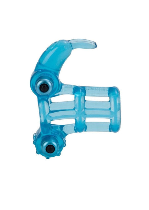 Basic Essentials Double Trouble Vibrating Support System Cock Ring with Clitoral Stimulation - 0