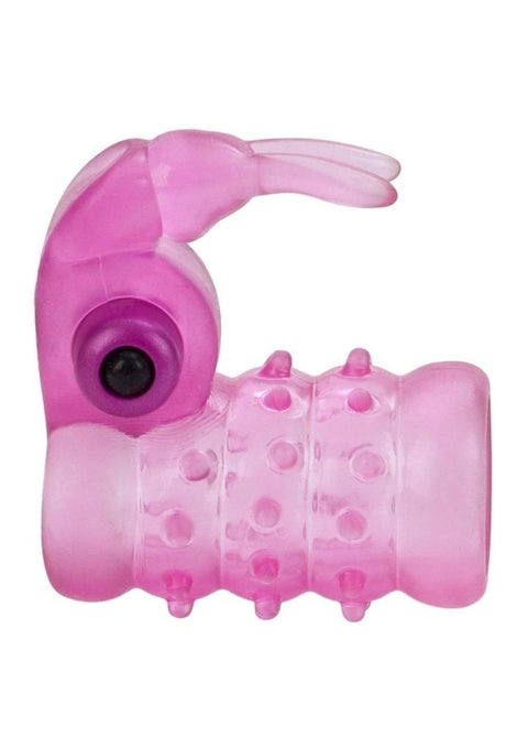 Basic Essentials Stretchy Vibrating Bunny Enhancer Cock Ring with Clitoral Stimulation - 0