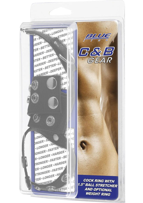 C and B Gear Cock Ring with Ball Stretcher - Black - 1.5in