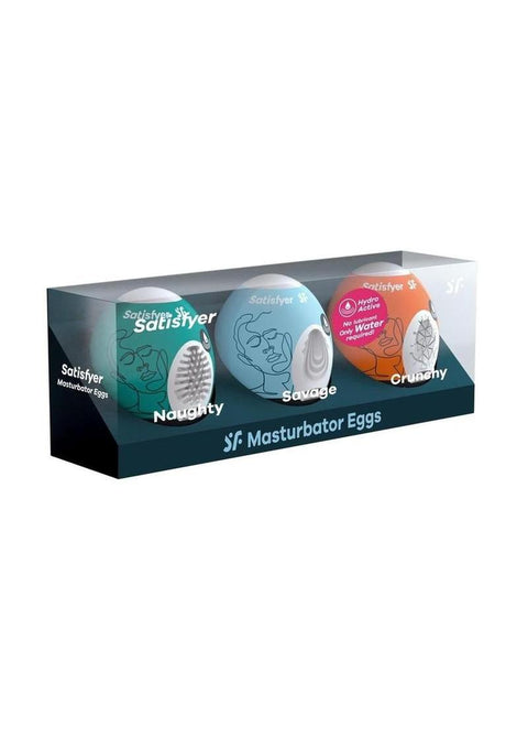 Satisfyer Masturbator Egg 3 Pack Set (Naughty, Savage, Crunchy - Assorted Colors/Multicolor