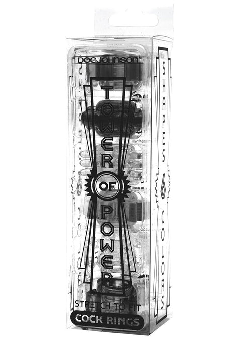Tower Of Power Cock Rings - Black - 6 Piece Kit