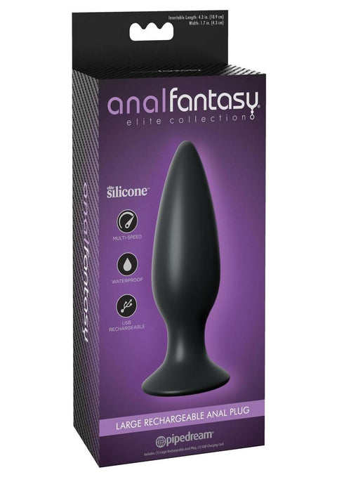 Anal Fantasy Elite Silicone Rechargeable Plug Waterproof - Black - Large