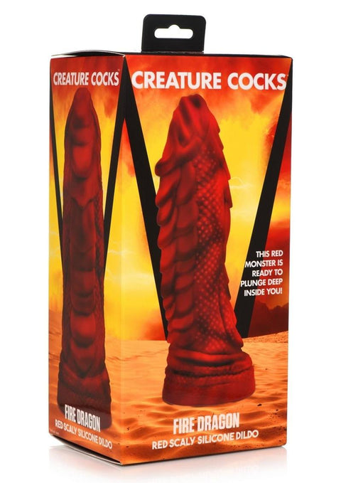 Creature Cocks Fire Dragon Scaly Silicone Dildo - Black/Red