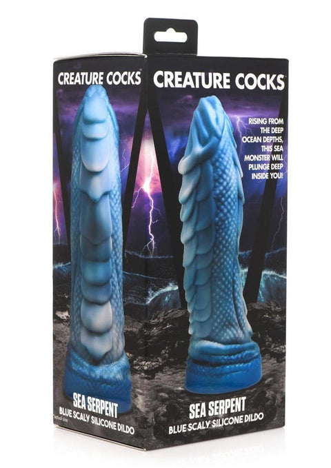 Creature Cocks Sea Serpent Scaly Silicone Dildo - Blue/Gray/Grey