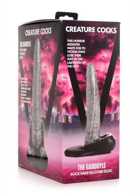 Creature Cocks The Gargoyle Rock Hard Silicone Dildo - Black/Silver - 9.3in