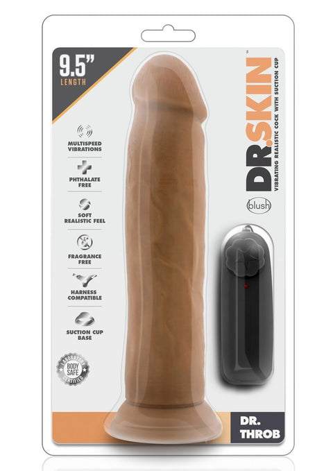 Dr. Skin Dr. Throb Vibrating Dildo with Remote Control - Brown/Caramel - 9.5in