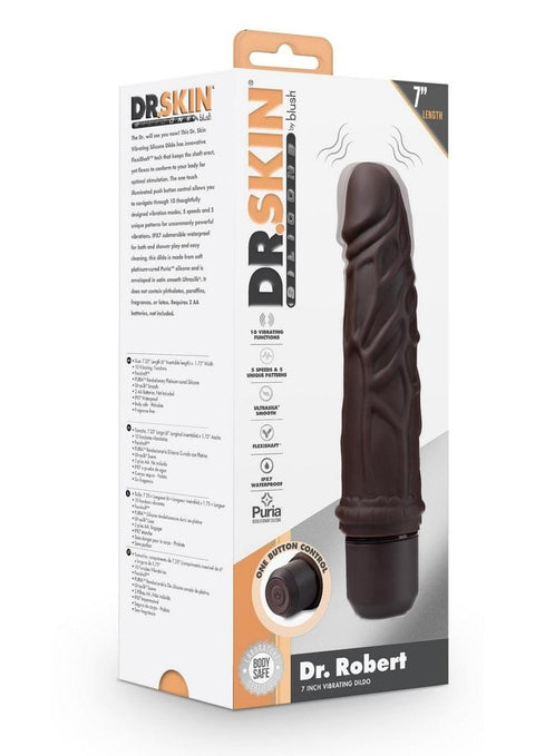 Dr. Skin Silicone Dr. Robert Vibrating Dildo - Chocolate - 7in
