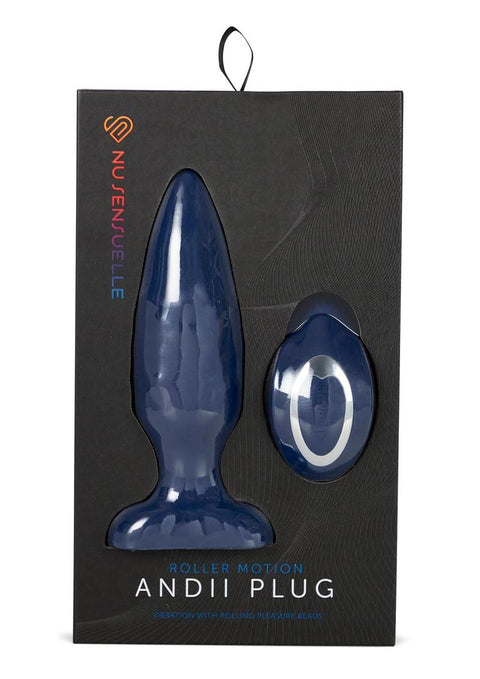 Nu Sensuelle Andii Rechargeable Silicone Plug with Roller Motion - Blue/Navy Blue