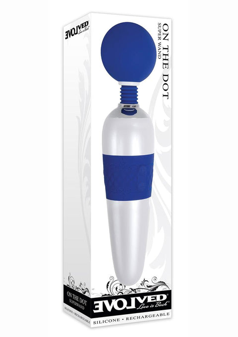 On The Dot Rechargeable Silicone Super Wand Massager - Blue/White