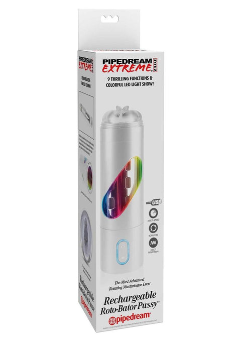 Pipedream Extreme Toyz Rechargeable Roto-Bator Pussy Masturbator - Pussy - Clear/Multicolor/White