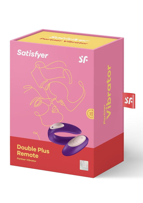 Satisfyer Double Plus Remote USB Rechargeable Silicone Couples Vibrator Waterproof - Purple - 3.46in