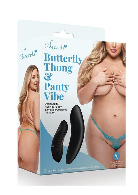 Secrets Butterfly Panty and Rechargeable Remote Control Panty Vibe - Q/S - Blue/Turquoise - Queen