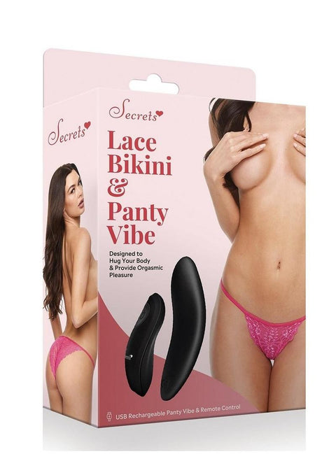 Secrets Lace Panty and Rechargeable Remote Control Panty Vibe - Pink - One Size