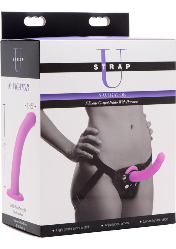 Strap U Navigator Silicone G-Spot 7in Dildo with Harness - 2