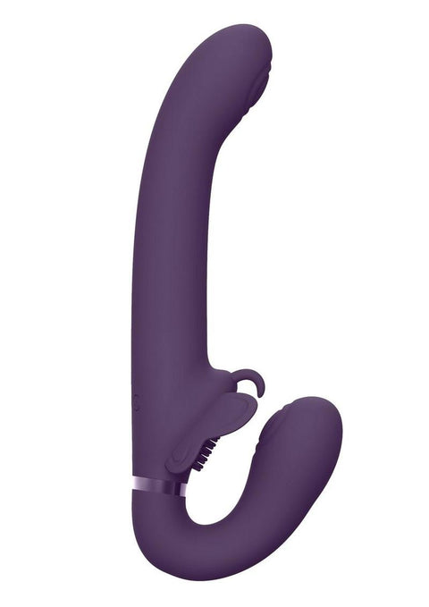 Vive Satu Rechargeable Silicone Pulse Wave and Vibrating Strapless Strap-On - Purple